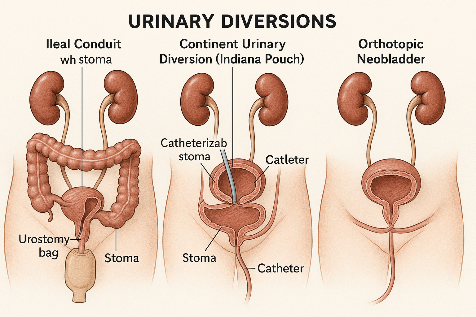 Types of Urinary Diversions Medical Illustration