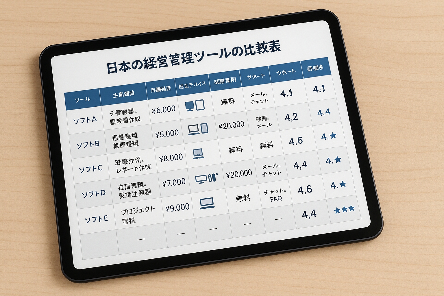 経営管理ツールの比較表