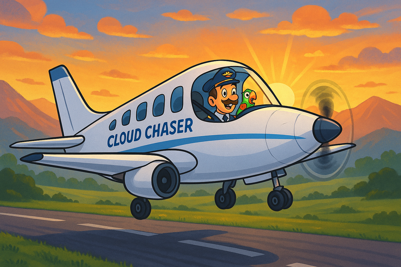 Cloud Chaser taking off at sunrise