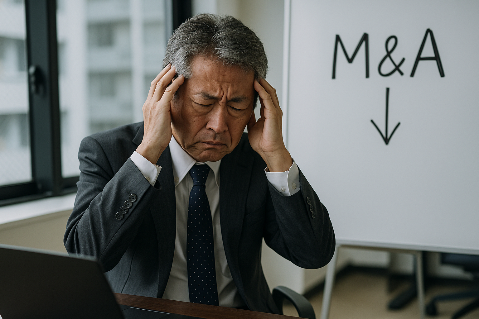 M&Aの悩みを抱えるシニアビジネスマン