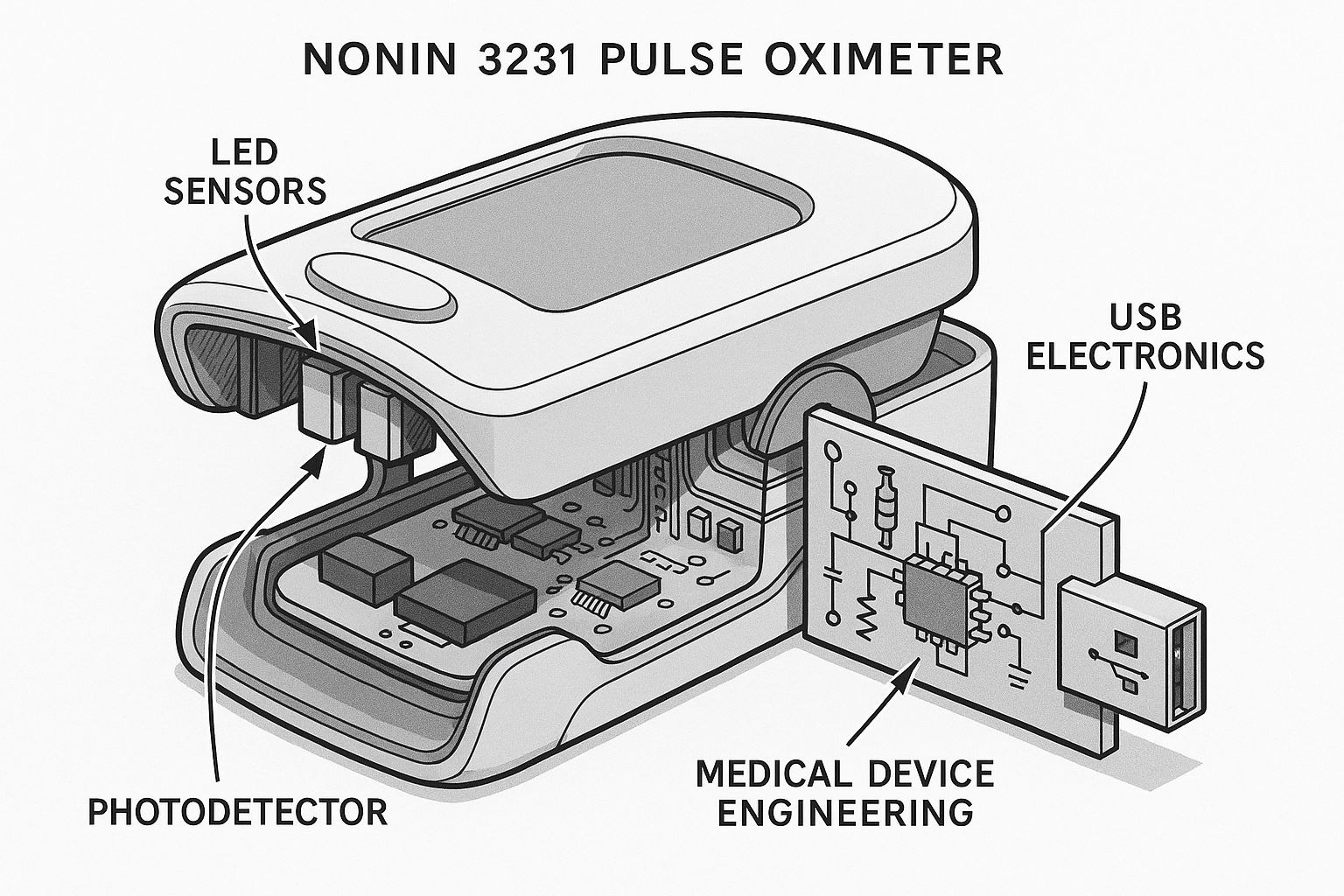 Technical diagram of Nonin 3231 internal components