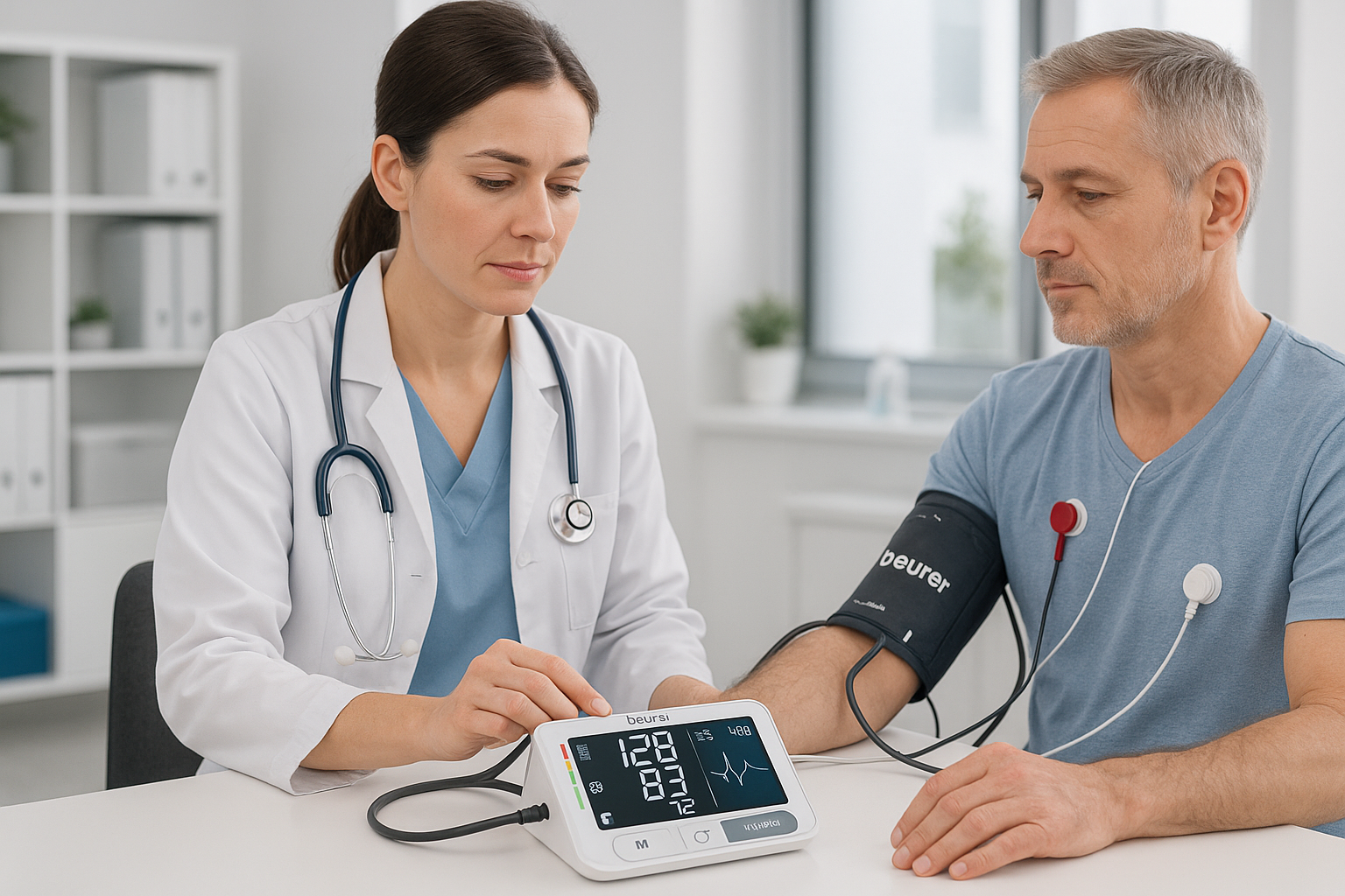 Clinical workflow demonstration showing clinician using Beurer BM 95 in medical setting