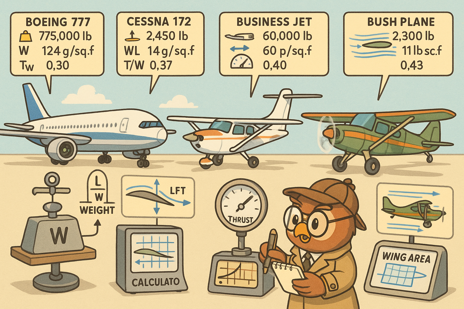 Inspector Owl analyzing different aircraft types