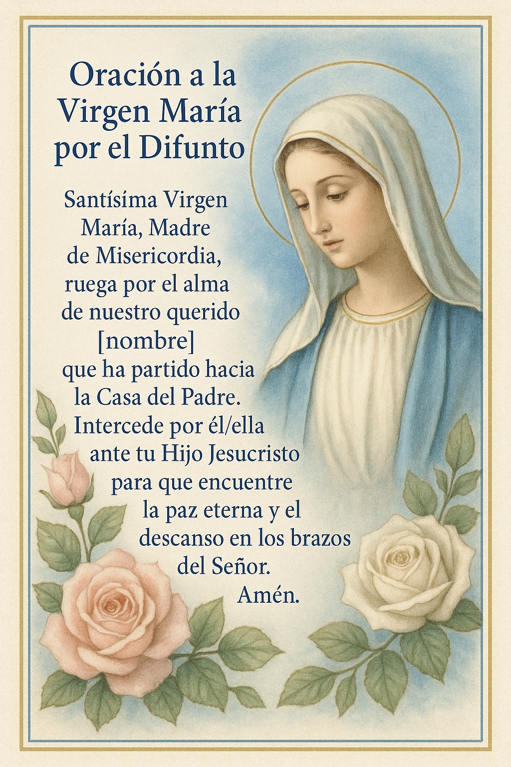 Tarjeta de oración con la Virgen María para el difunto en español