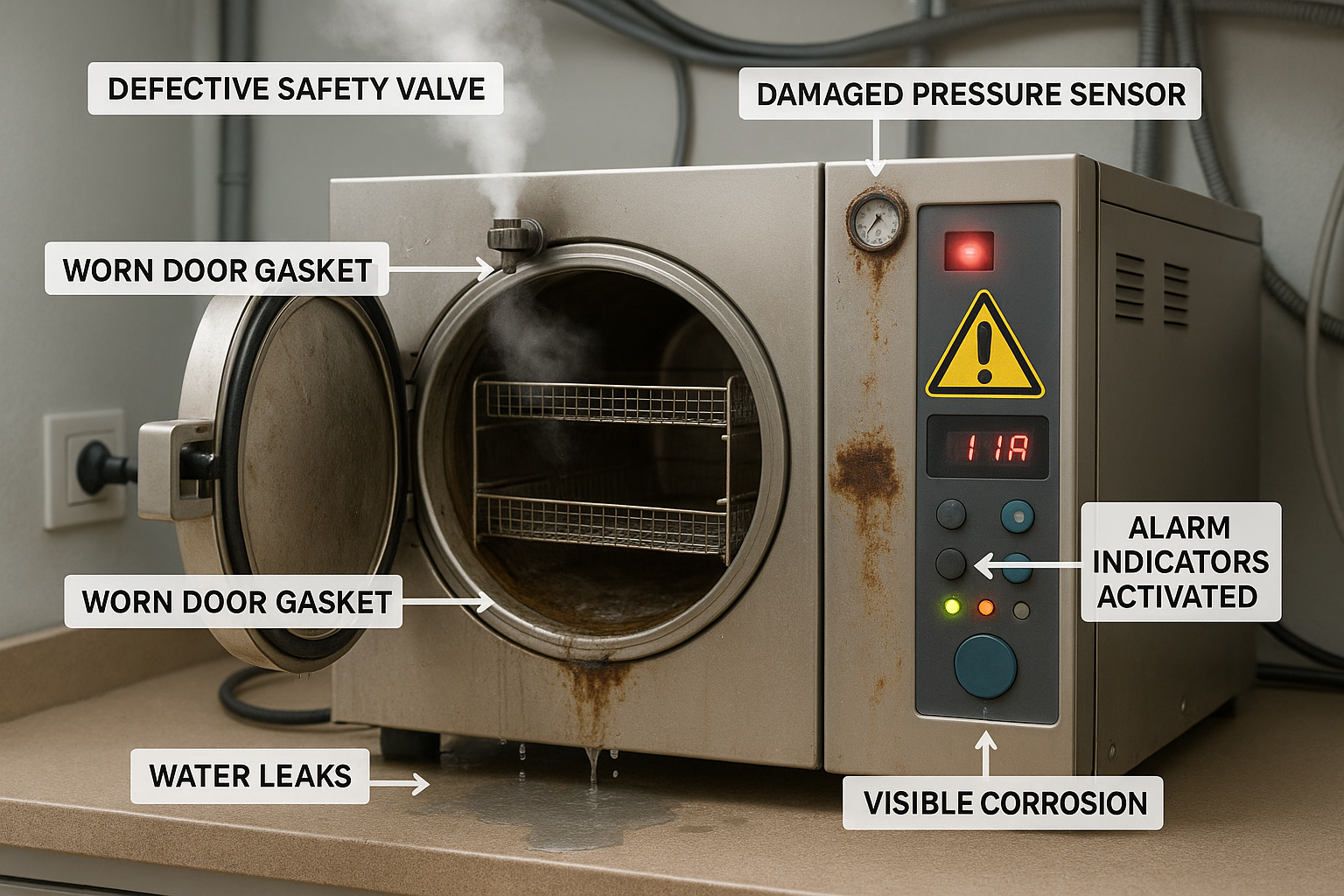 SIGNES VISUELS DE DÉFAILLANCE DES SYSTÈMES DE SÉCURITÉ D'AUTOCLAVE