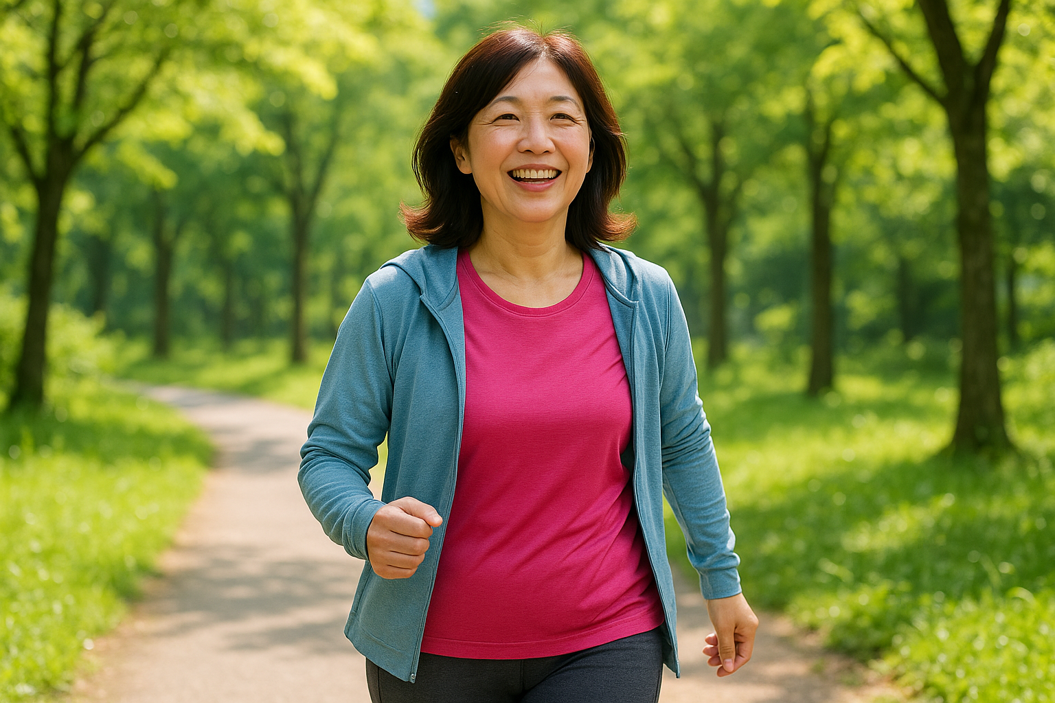 健康的に歩く50代女性