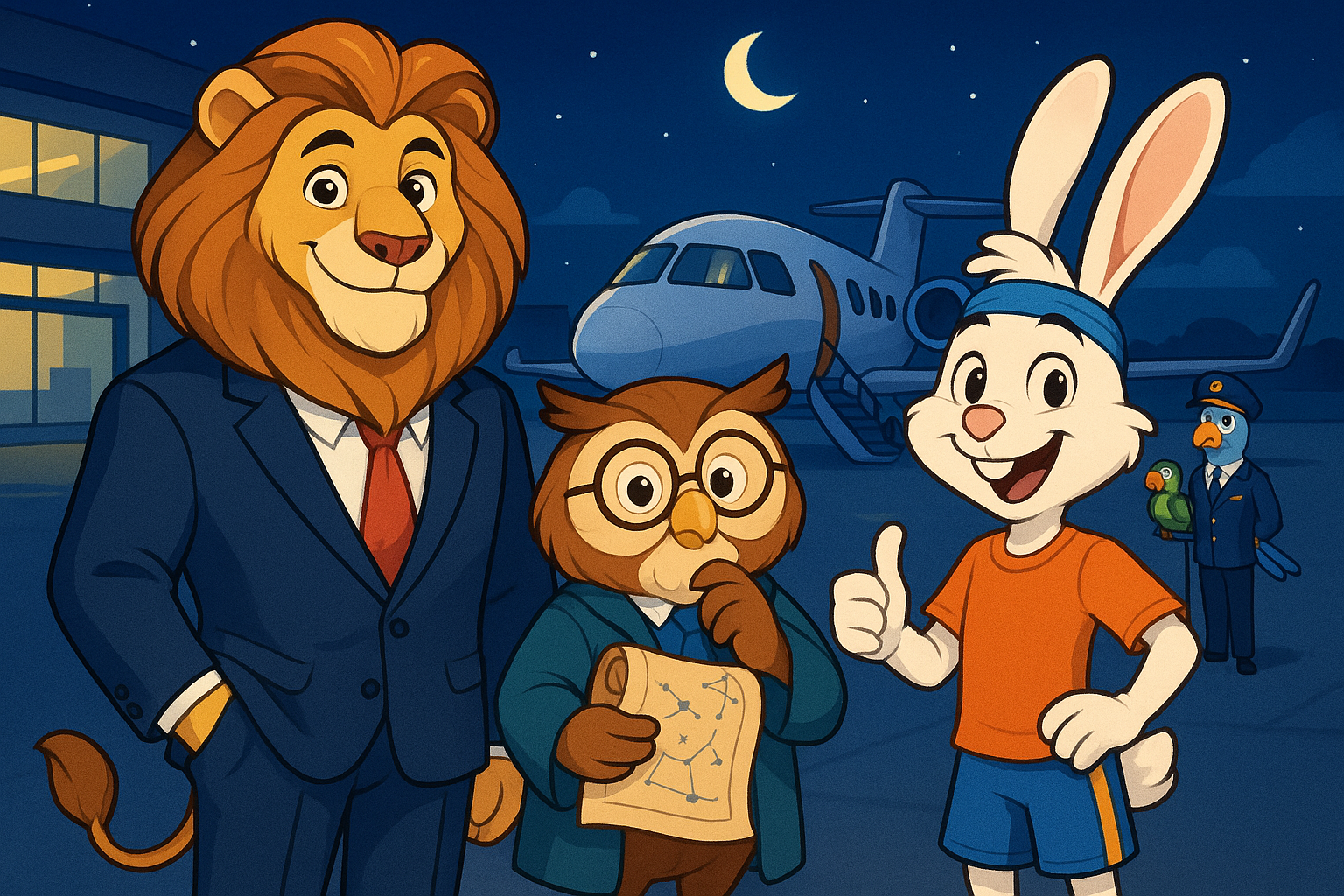 Main characters at private aviation terminal