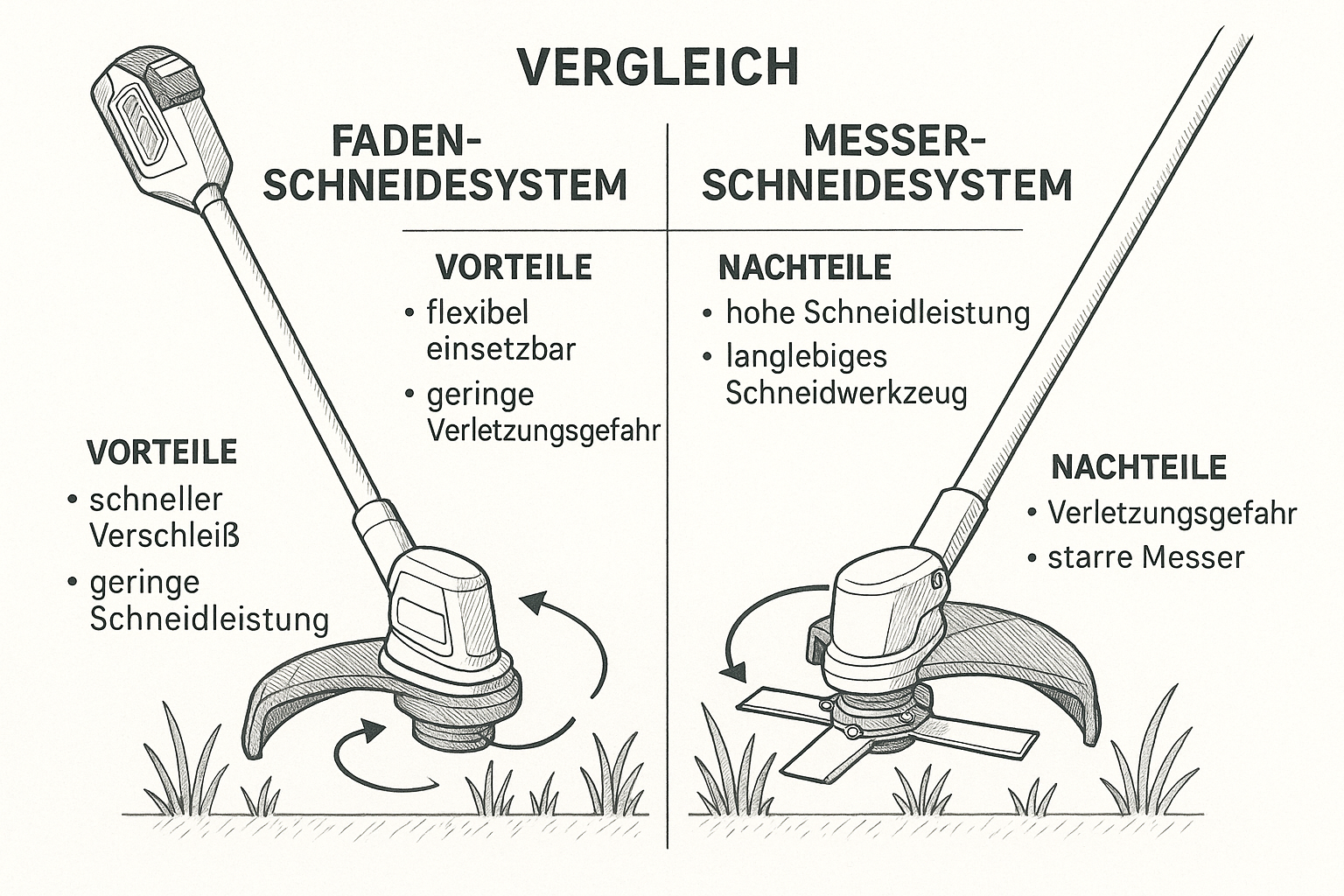 Schneidesystem Vergleich Faden vs Messer