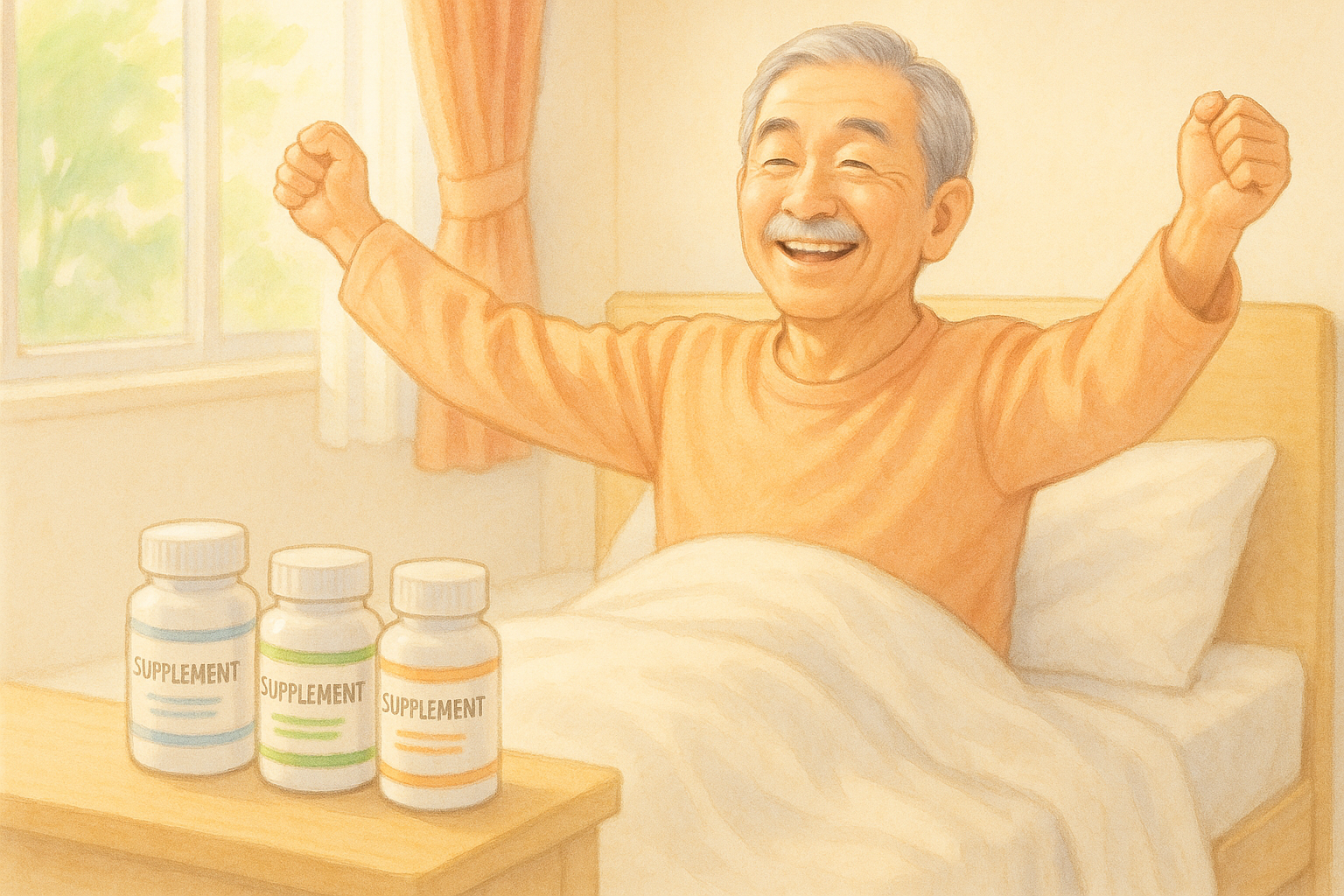 朝元気に目覚める64歳男性