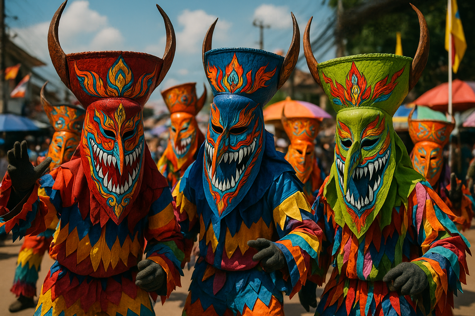 ピー・ター・コーン祭り - カラフルな仮面と衣装