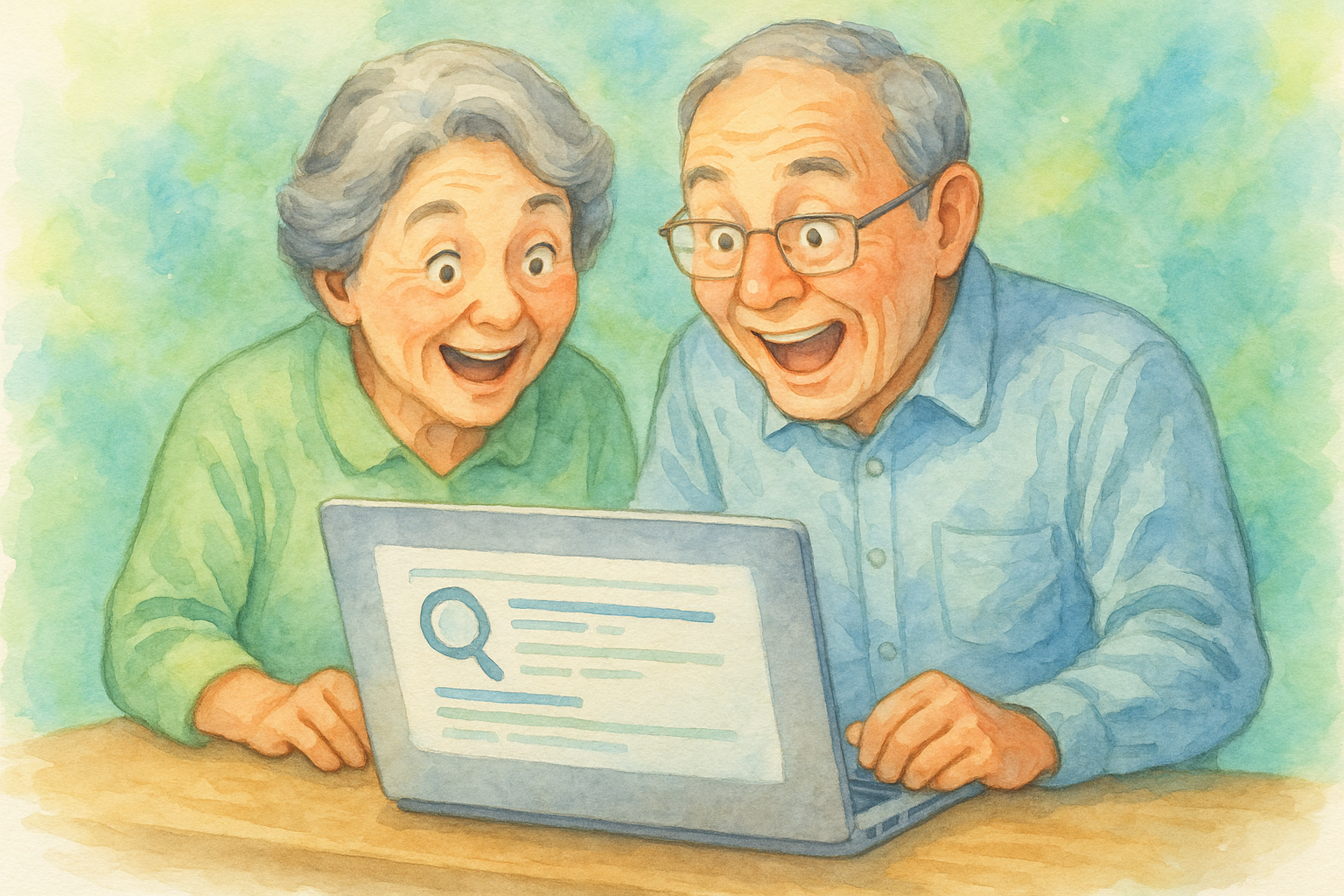 インターネット検索を楽しむシニア夫婦