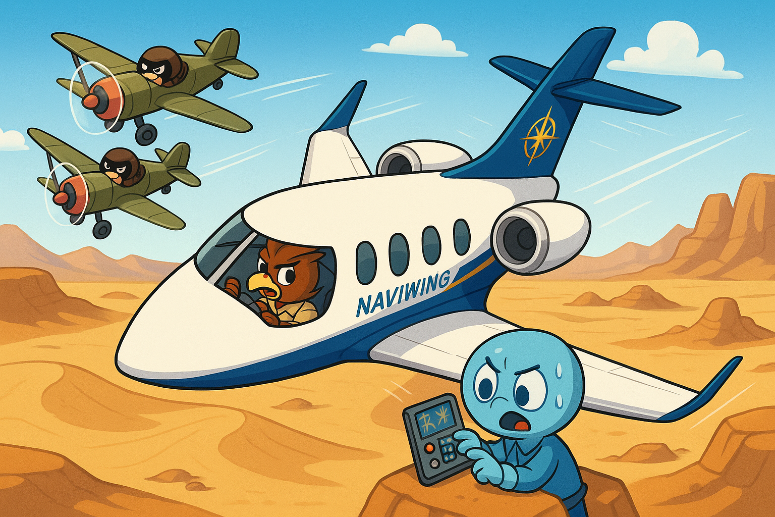 Bandit chase scene over desert