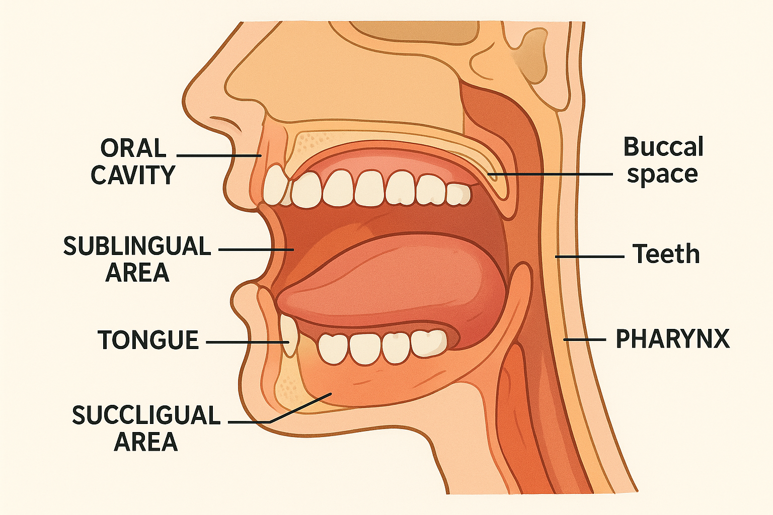 Administration anatomy diagram showing oral cavity structures