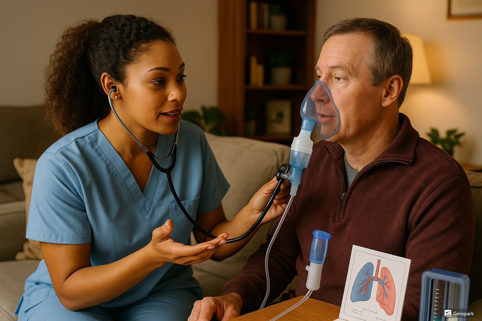 Community health nurse providing respiratory care to patient