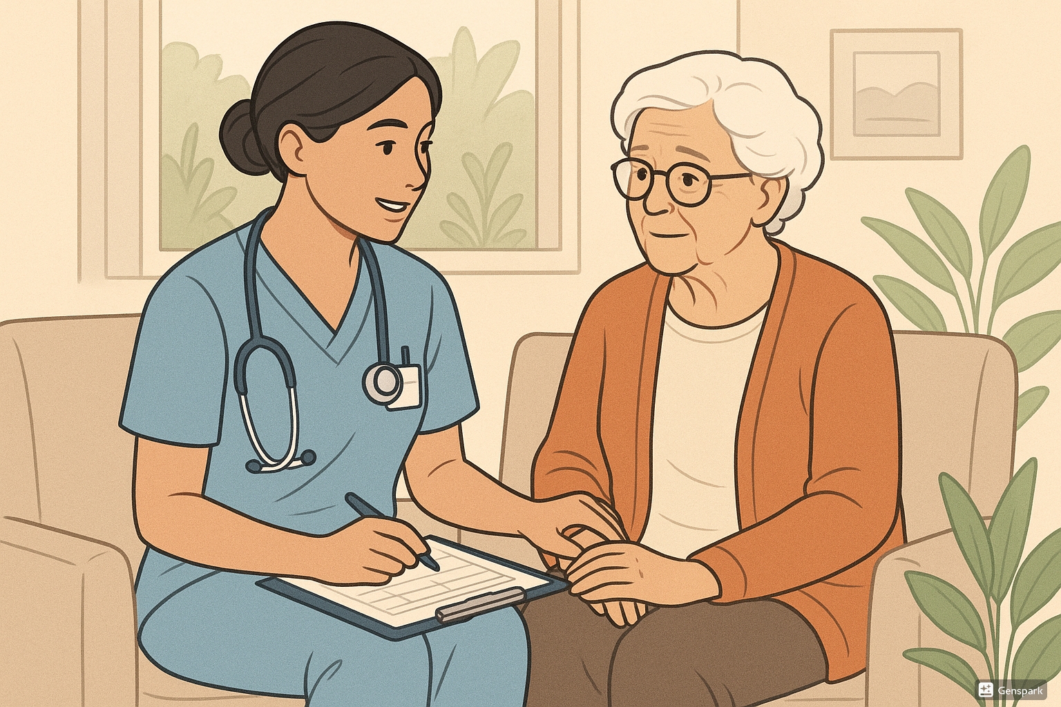Geriatric care counseling session between a healthcare provider and an elderly patient