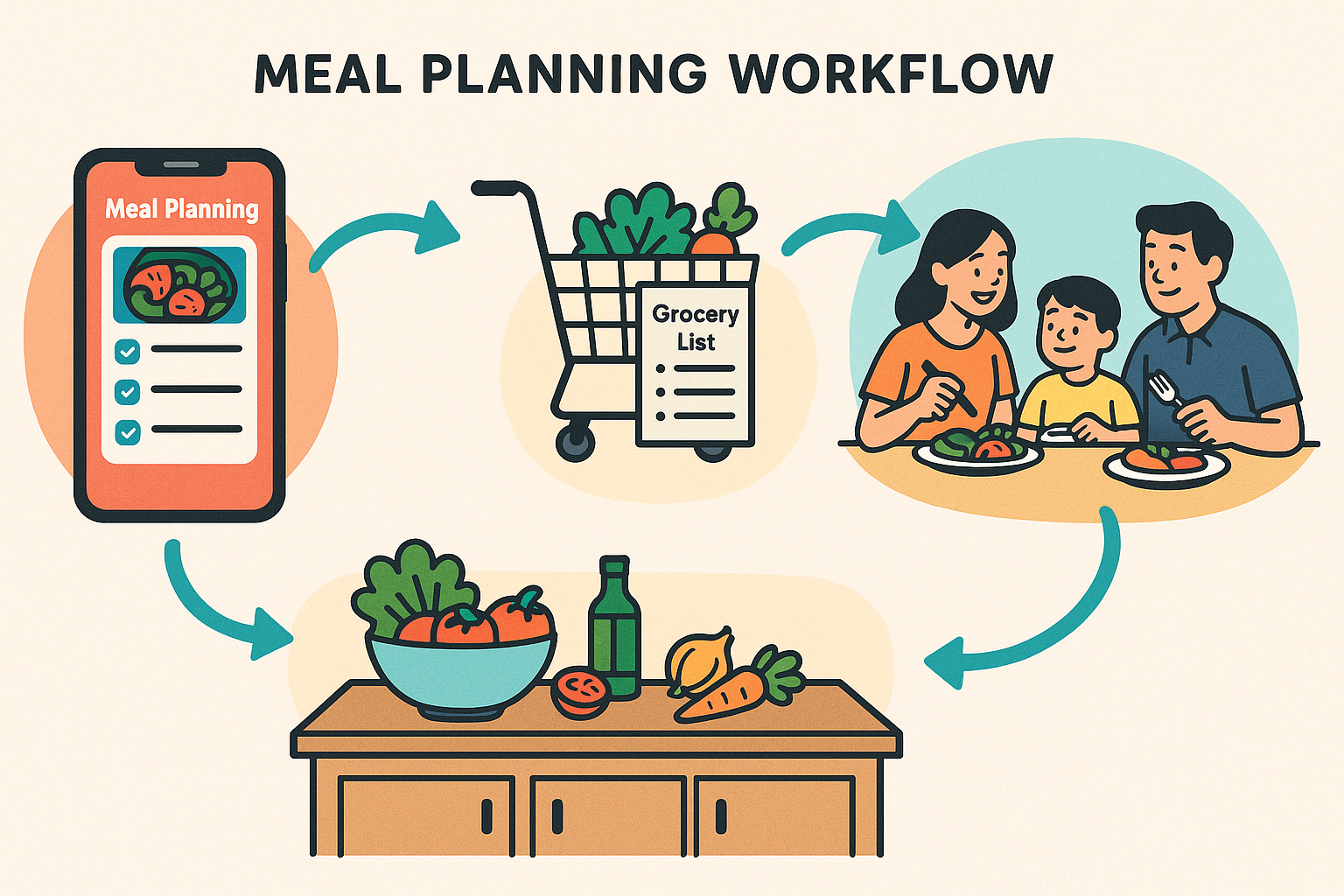 AI meal planning workflow from app to family dinner