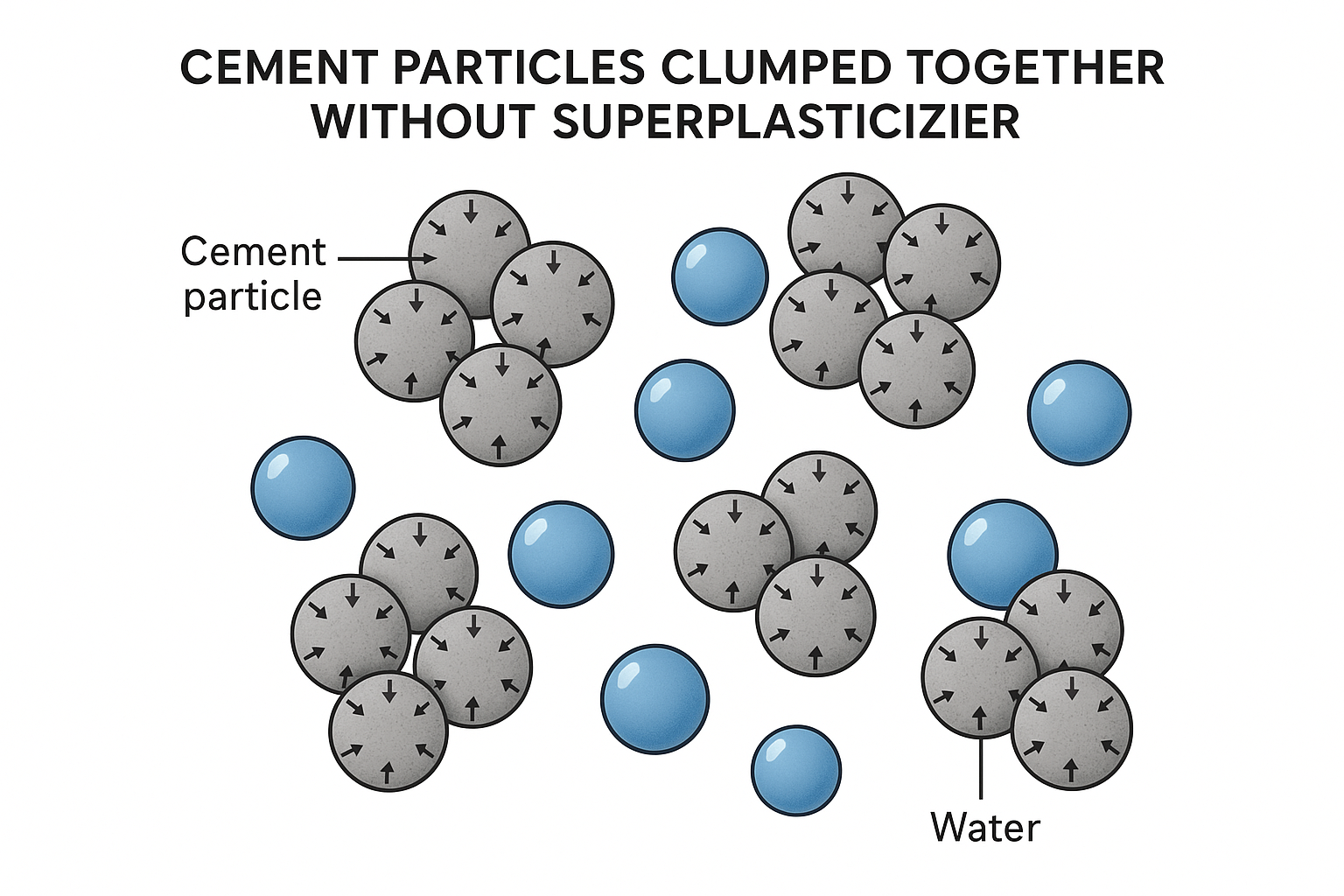 Cement particles clumped together without superplasticizer