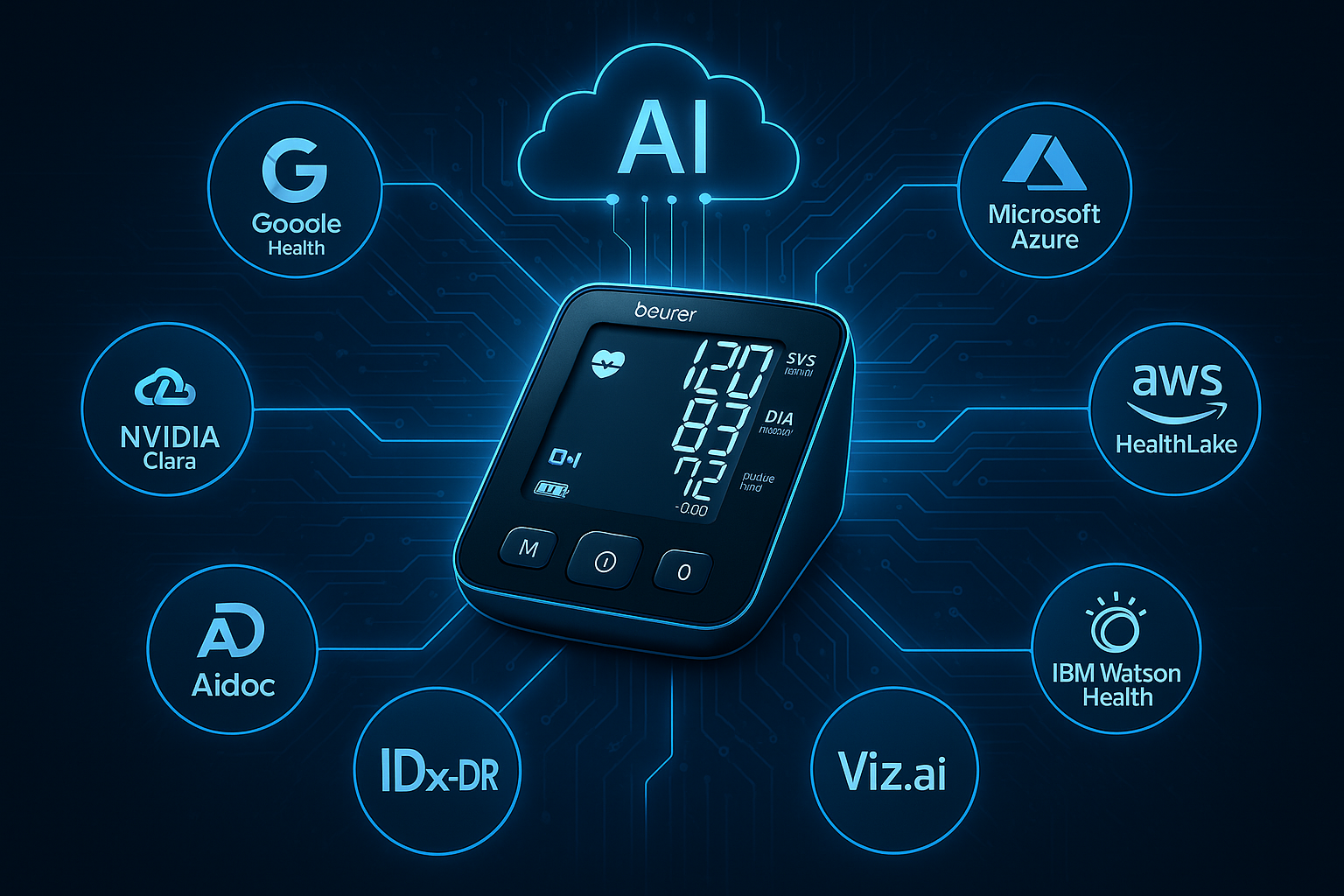 AI cloud integration ecosystem showing connectivity with major healthcare platforms and analytics
