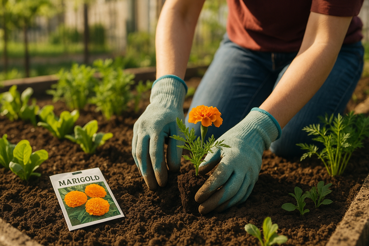 Plantation d'œillets d'Inde au potager
