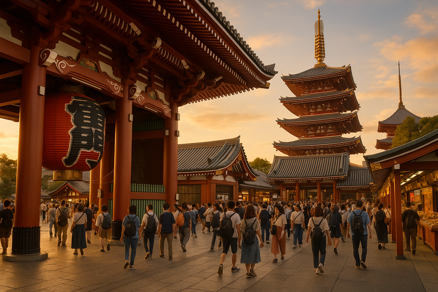 Beautiful Senso-ji Temple with Thunder Gate and traditional architecture