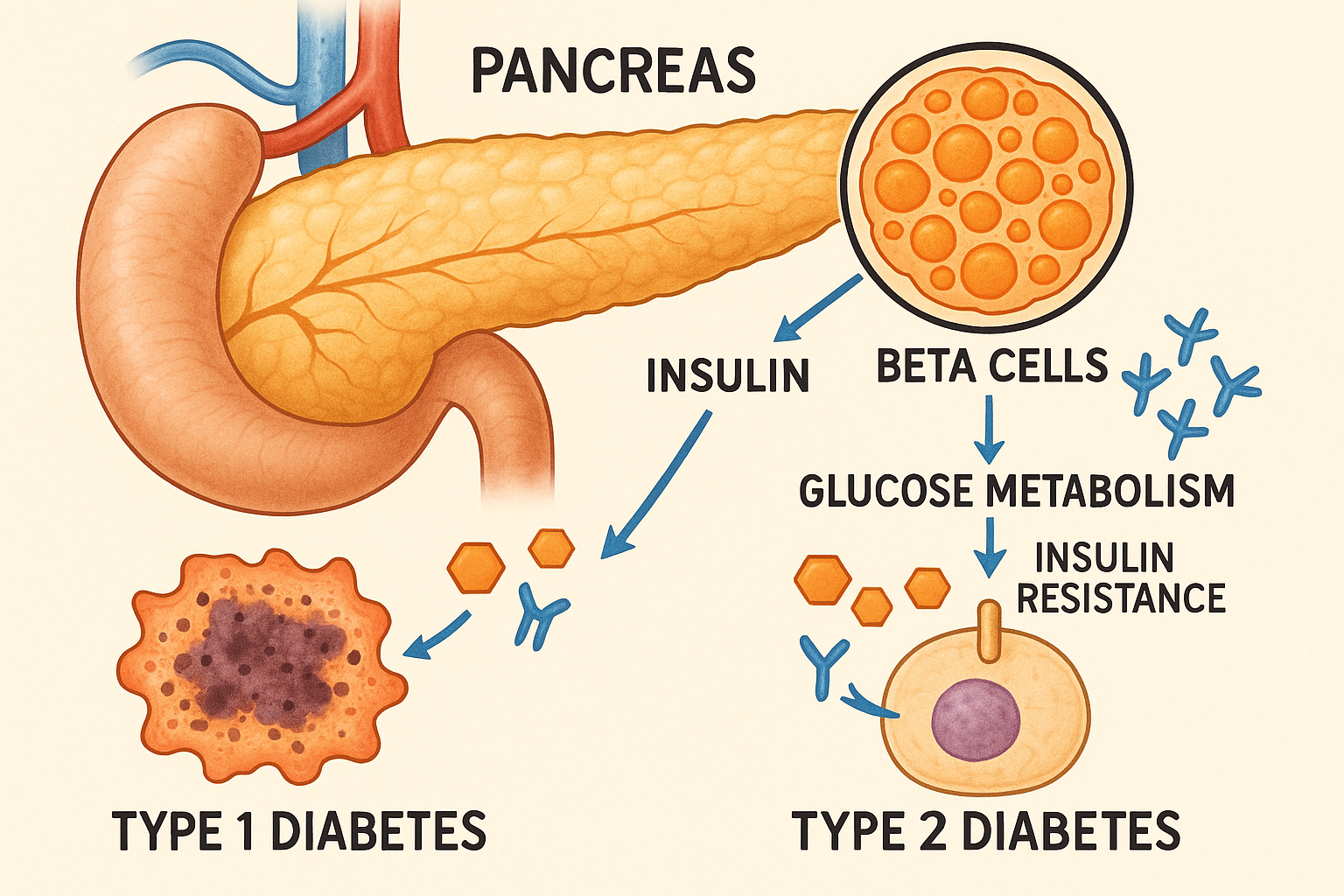 Diabetes Mellitus Pathophysiology Illustration