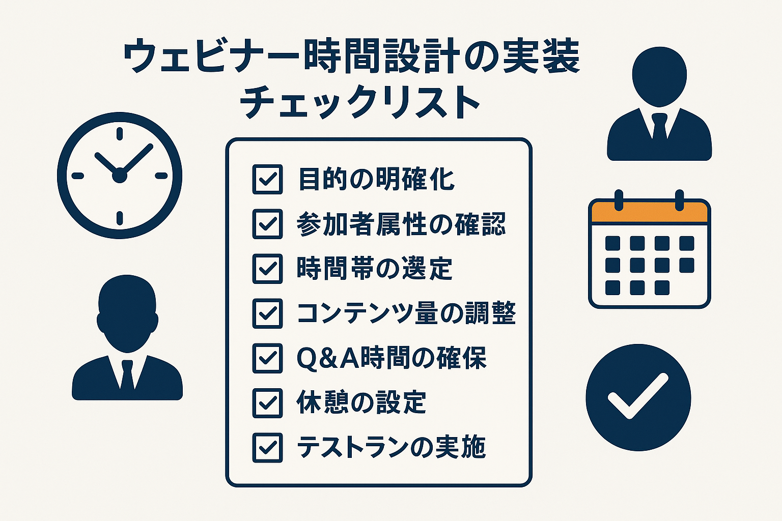ウェビナー時間設計実装チェックリスト - 目的明確化からテストラン実施まで7つのステップ