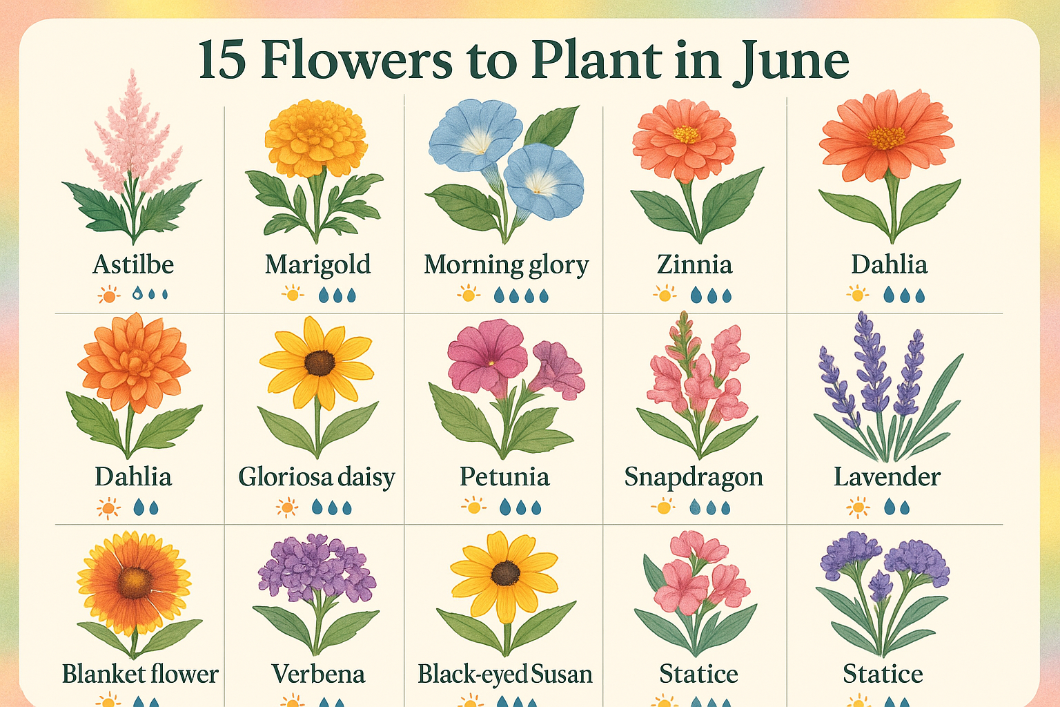 15 Flowers to Plant in June Infographic