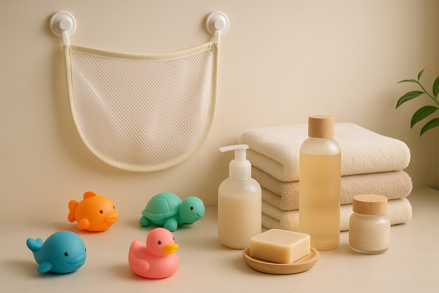 Accessoires de bain pour bébé organisés