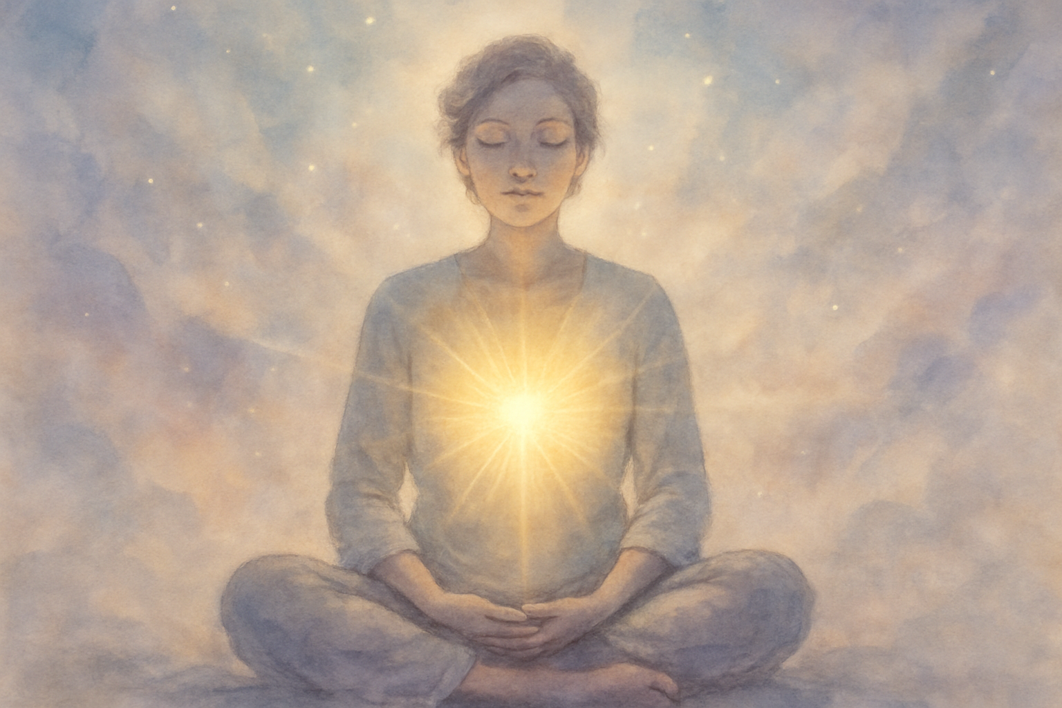 Person in peaceful meditation with healing light