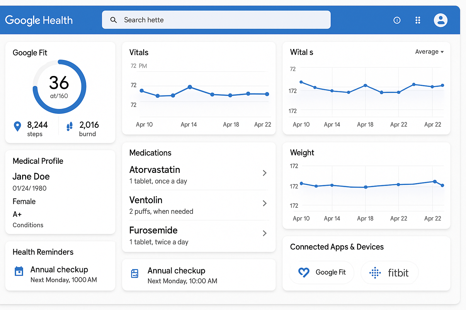Google Health Complete Dashboard Interface