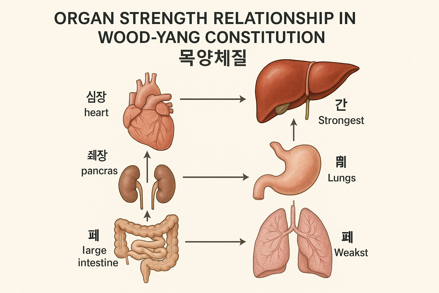 목양체질의 장기 강약 관계도