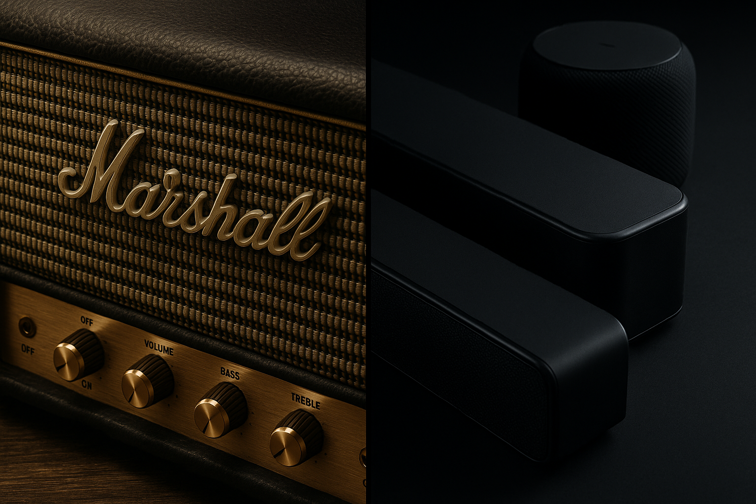 Confronto design vintage Marshall vs soundbar moderni minimalisti