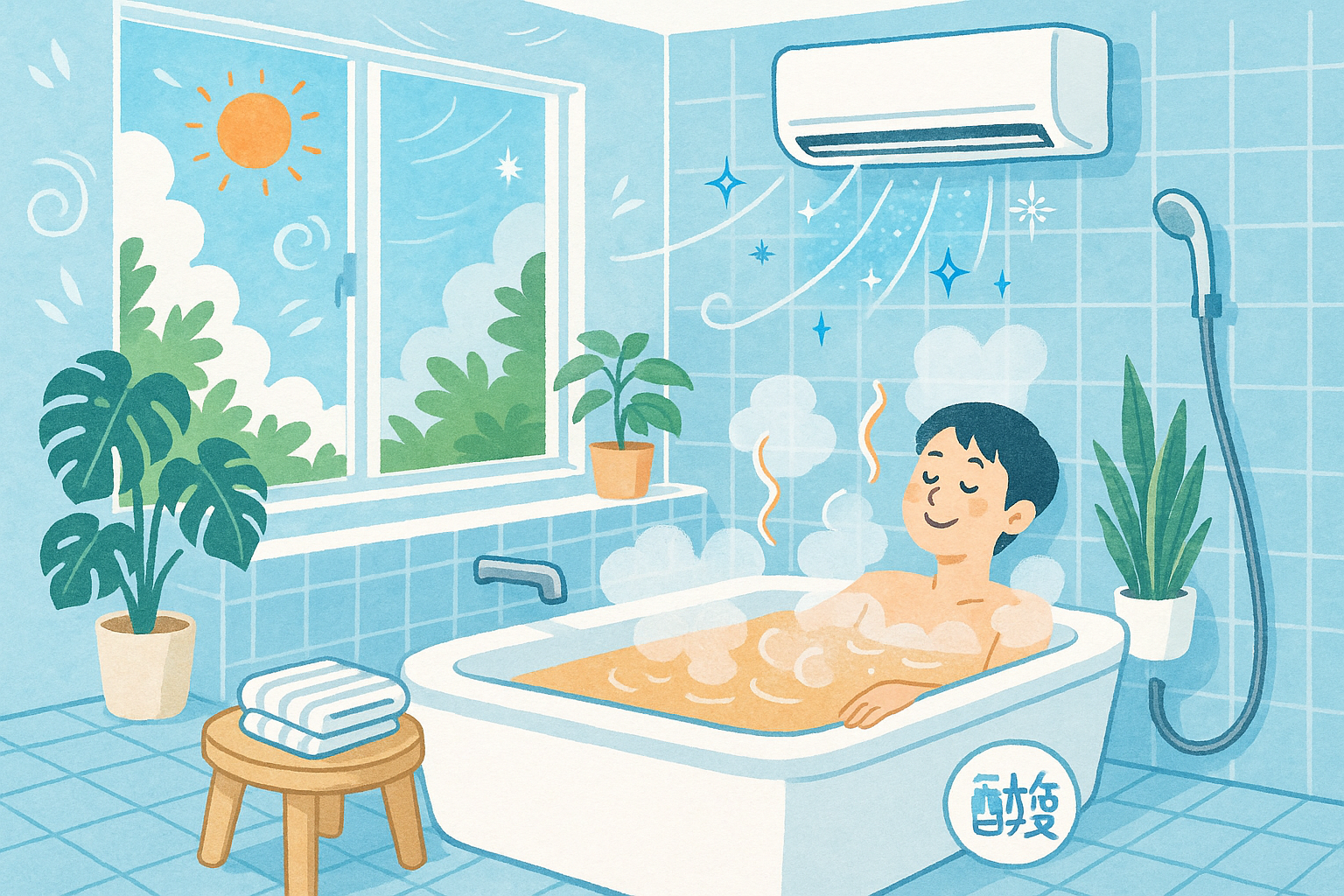 夏の爽やかな入浴シーン