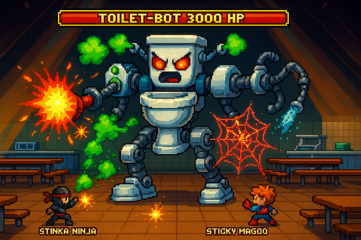 Boss Battle Against Toilet-Bot 3000
