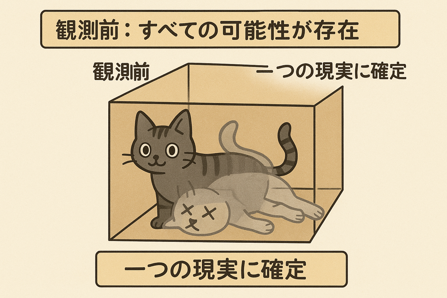 重ね合わせ状態を表現したイラスト