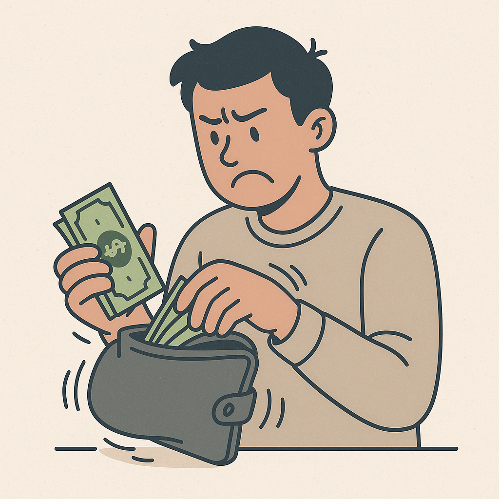 Frustrated person with bulky wallet