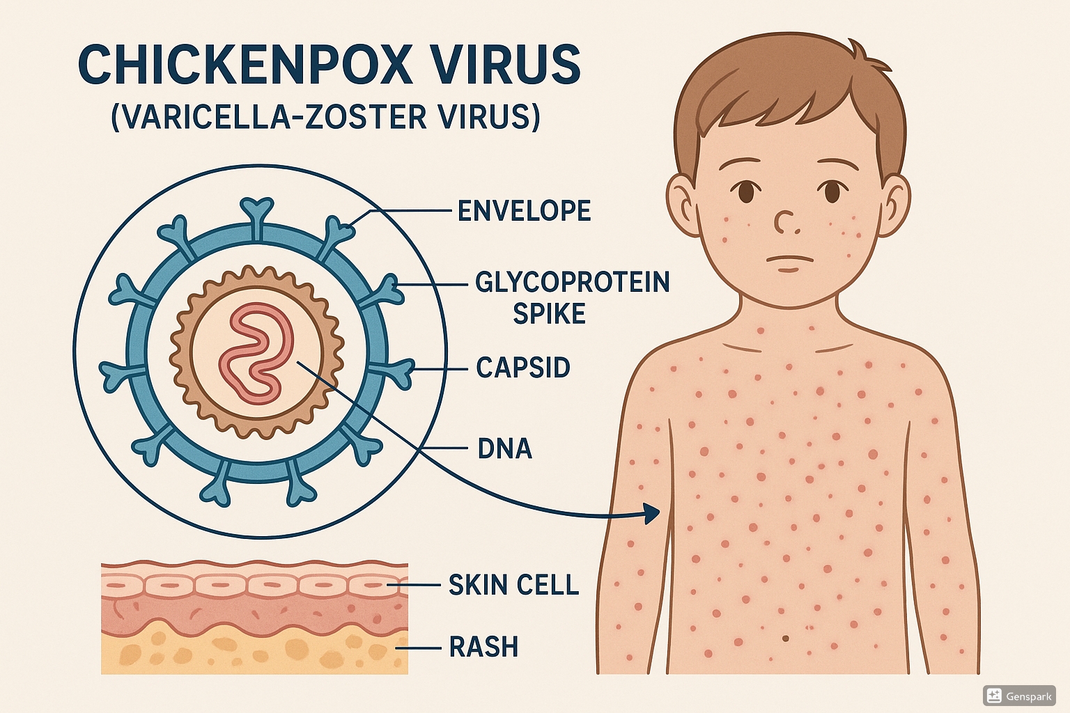 Varicella-zoster virus structure and skin infection