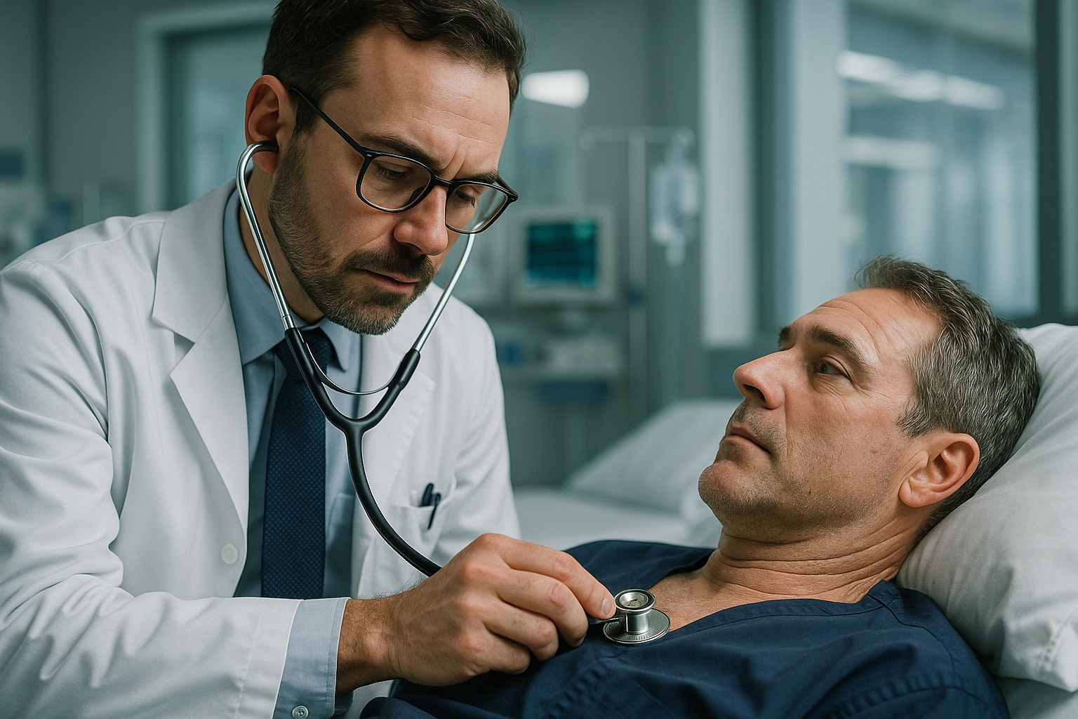 MÉDECIN UTILISANT STÉTHOSCOPE