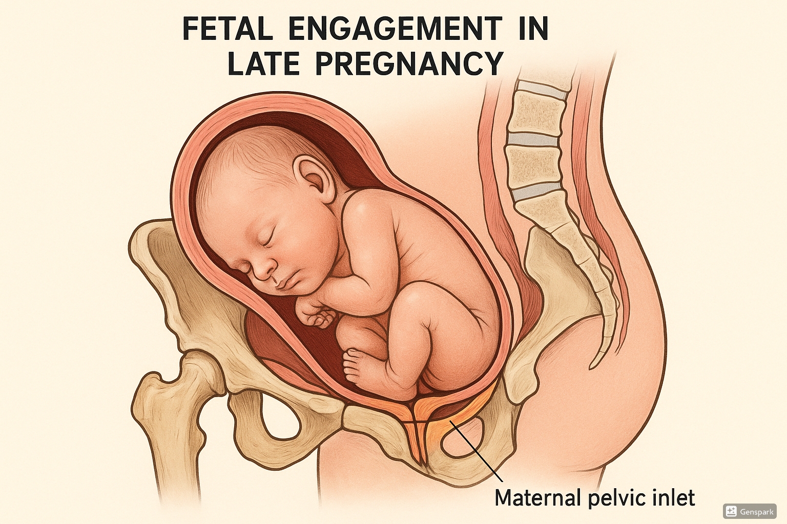 Fetal engagement showing baby's head descending into maternal pelvis