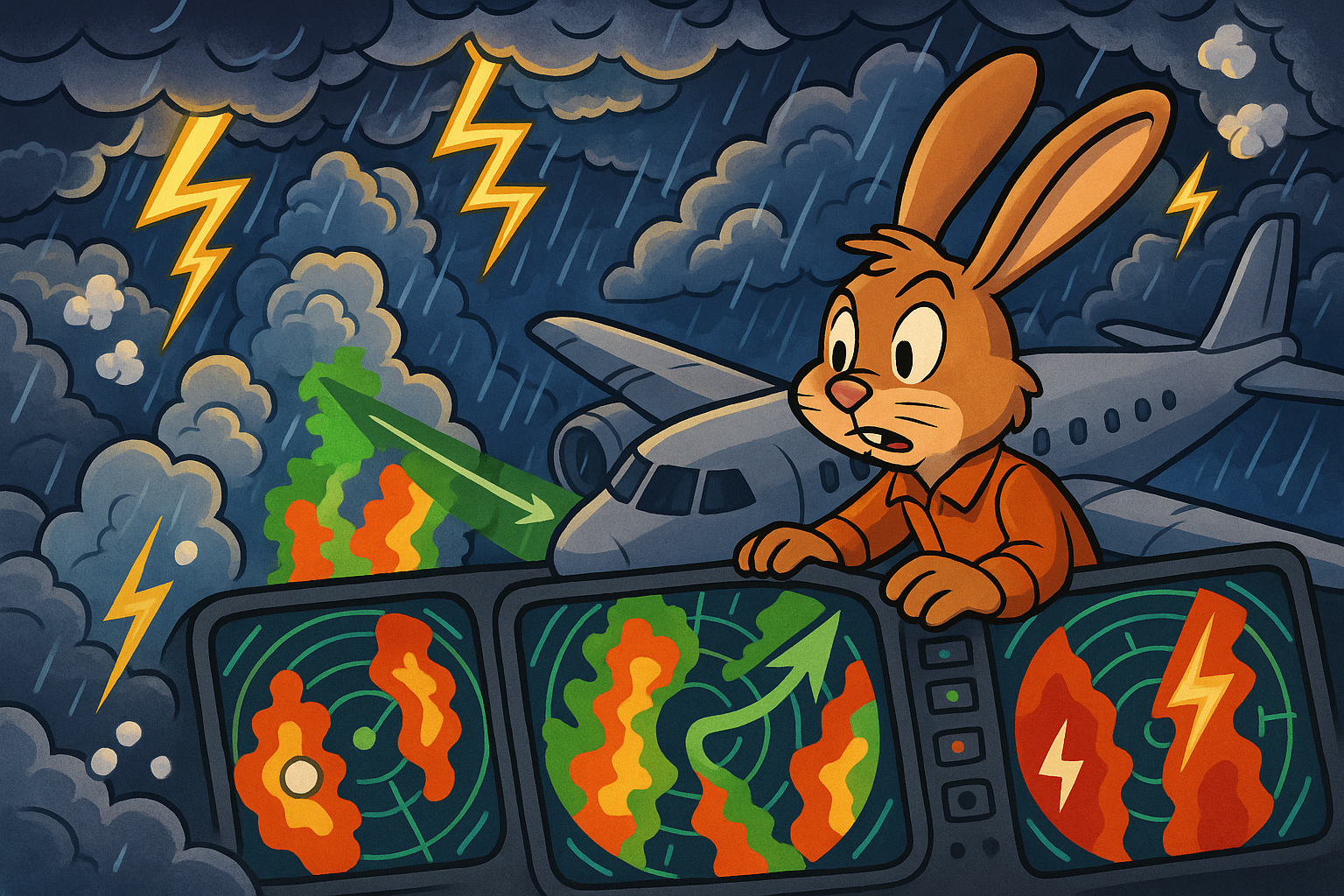 Aircraft navigating through thunderstorms