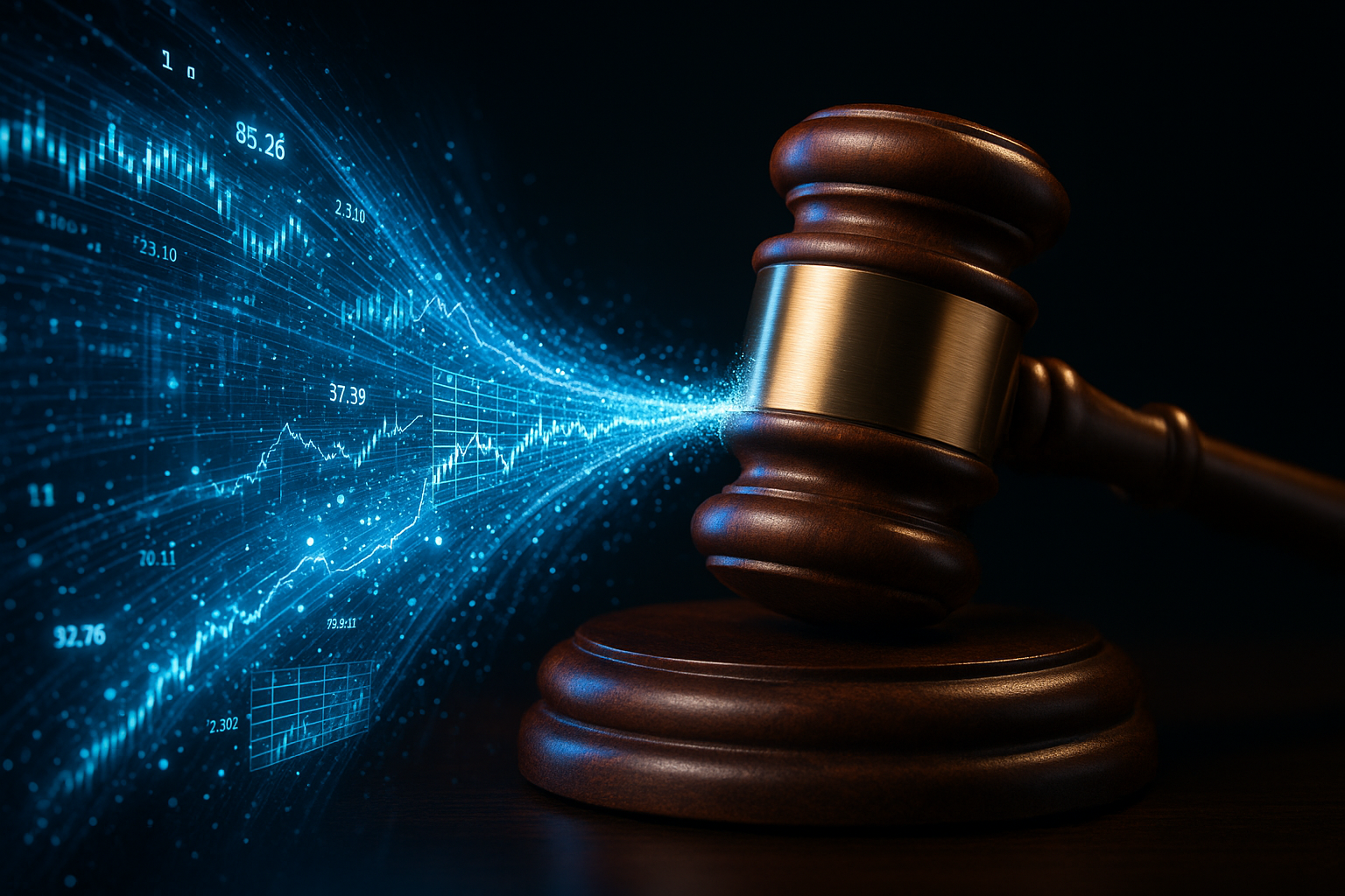 Data flowing into auctioneer's gavel representing digital transformation