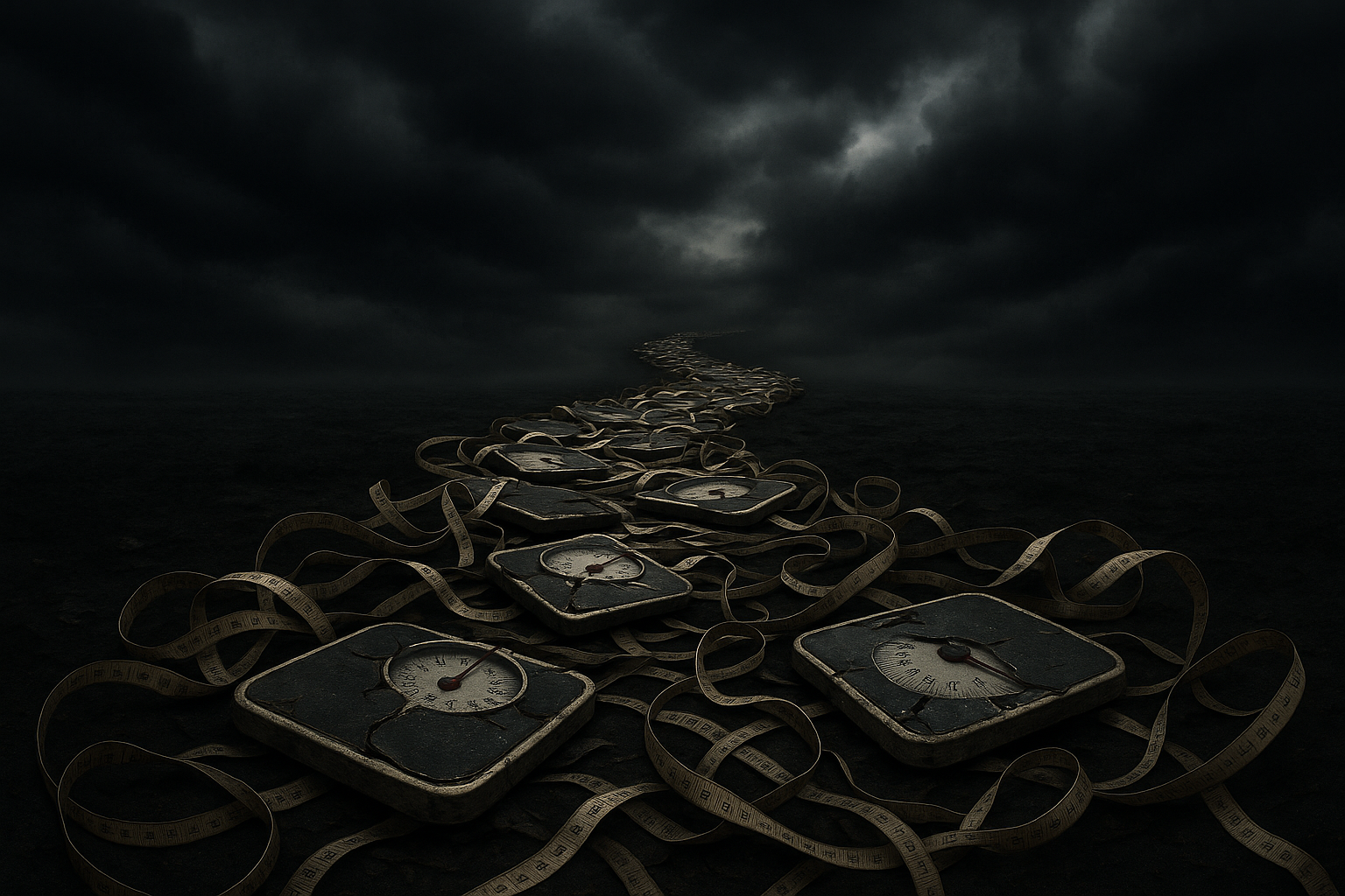 Dark twisted path made of broken scales