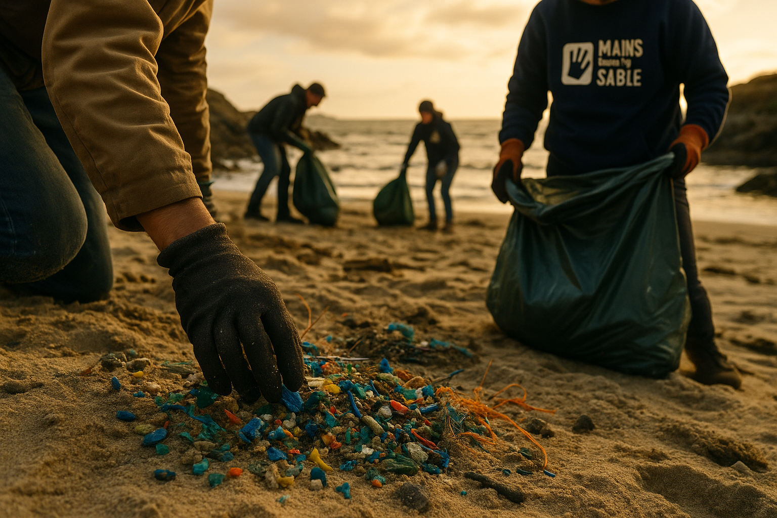 Volontari impegnati nella pulizia delle spiagge bretoni