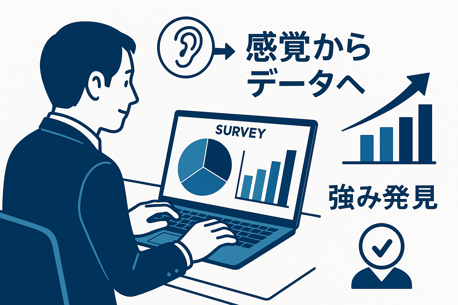 感覚的経営からデータドリブン経営への転換を示す概念図