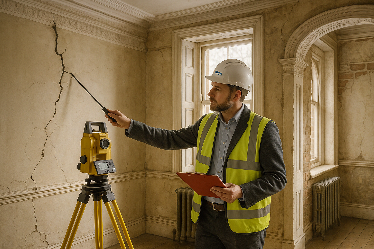 RICS surveyor examining Victorian London property defects