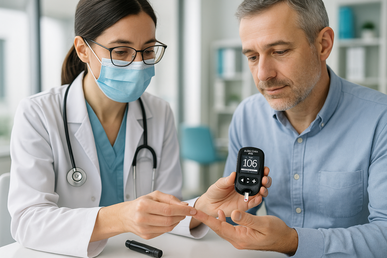 Healthcare professional using Accu-Chek Guide in clinical setting