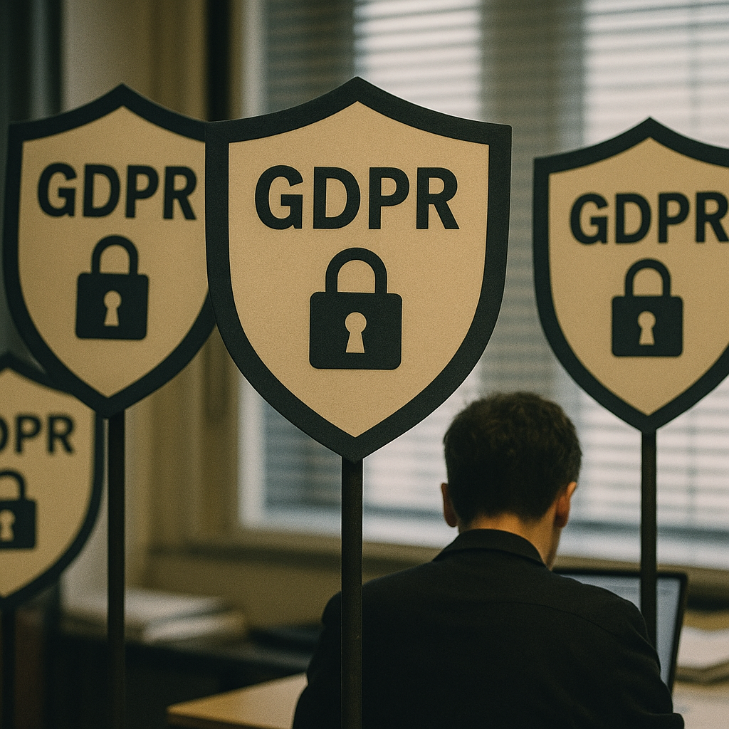 Simboli della regolamentazione europea GDPR e protezione dati digitali