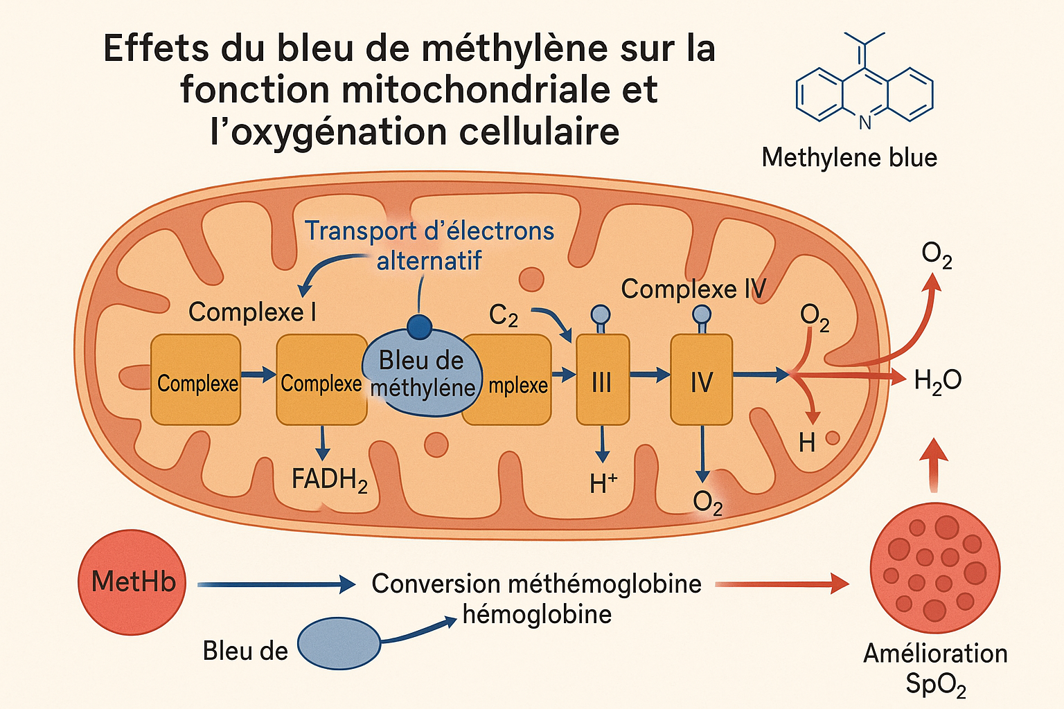 Effets mitochondriaux du bleu de méthylène