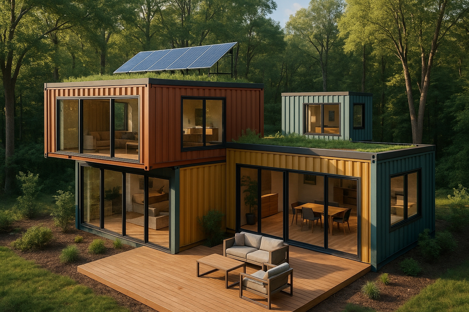 Modern shipping container home with glass sections