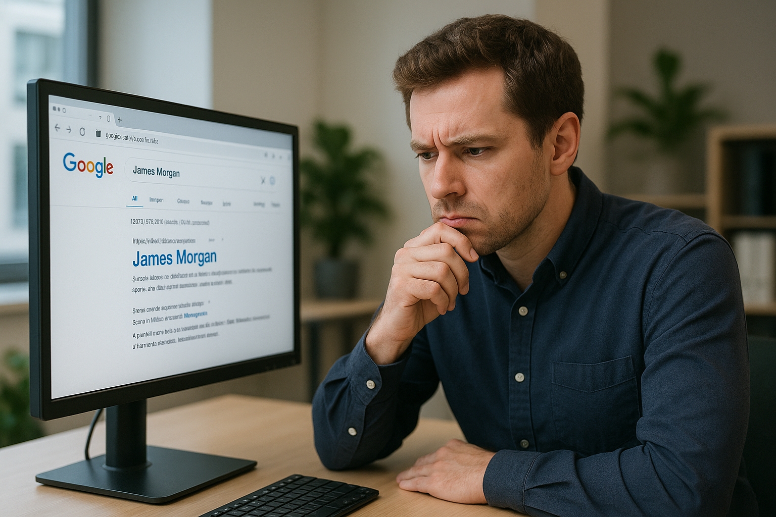 Personne inquiète regardant les résultats de recherche Google avec son nom